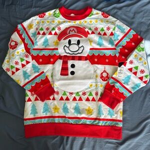 Super Nintendo Mario Holiday Long Sleeve Shirt - Snowman Design - Small - NWT